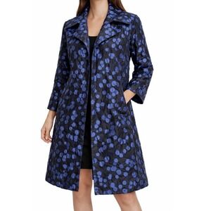VTG Carolyn Rose USA Blue Artsy Chic Architectural Coat Mod Elegant  Jacket Lg